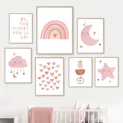 Leinwand Malerei Sterne Mond Regenbogen Wolke Inspirational Poster Drucke Baby Nordic Kindergarten Wand Kunst Bilder Mädchen Kinder Zimmer Dekor