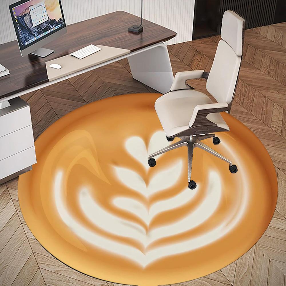 1pc Coffee Latte Art Round Chair Mat Area Rug - Non-Slip, Floor Mat for Office, Bedroom, and Indoor Decor C1118138