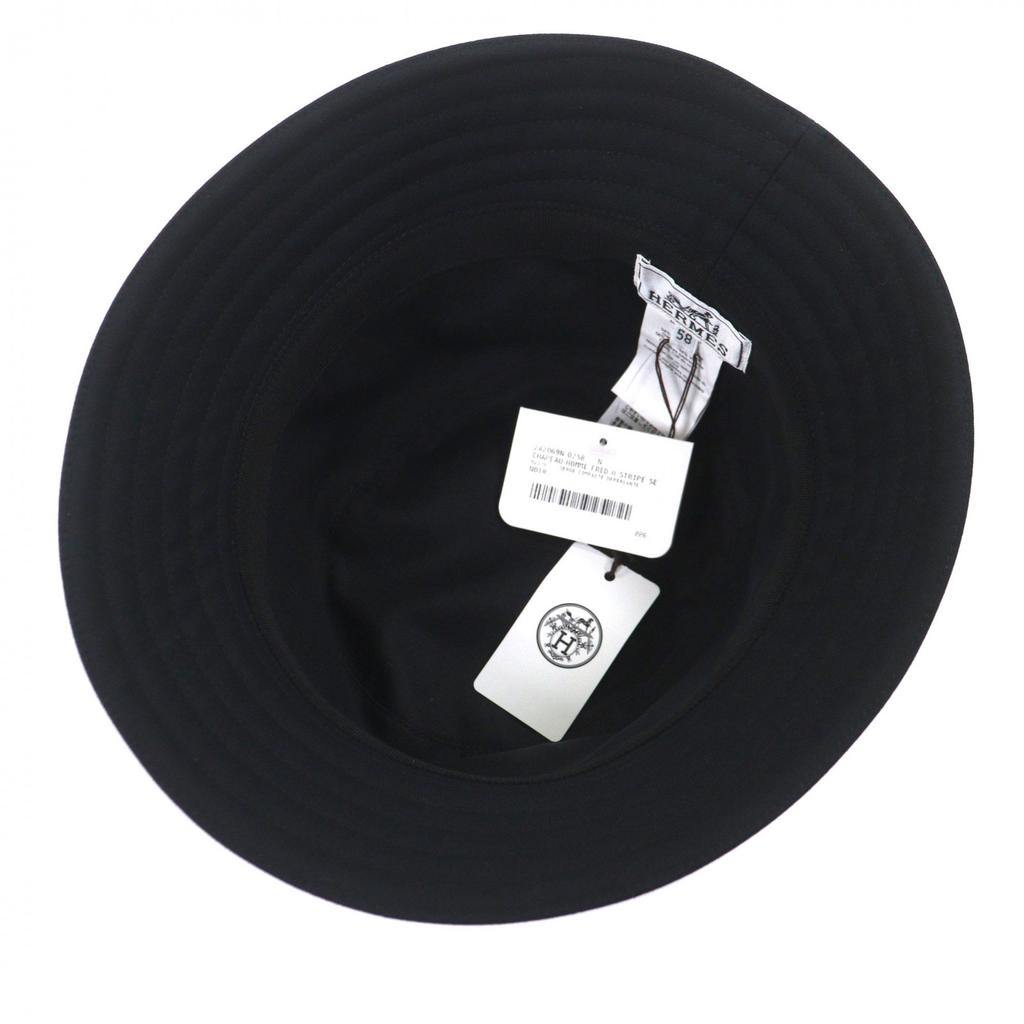 Pristine HERMES hat Fred H Fred H Stripe Bucket black cotton mens 58 Used