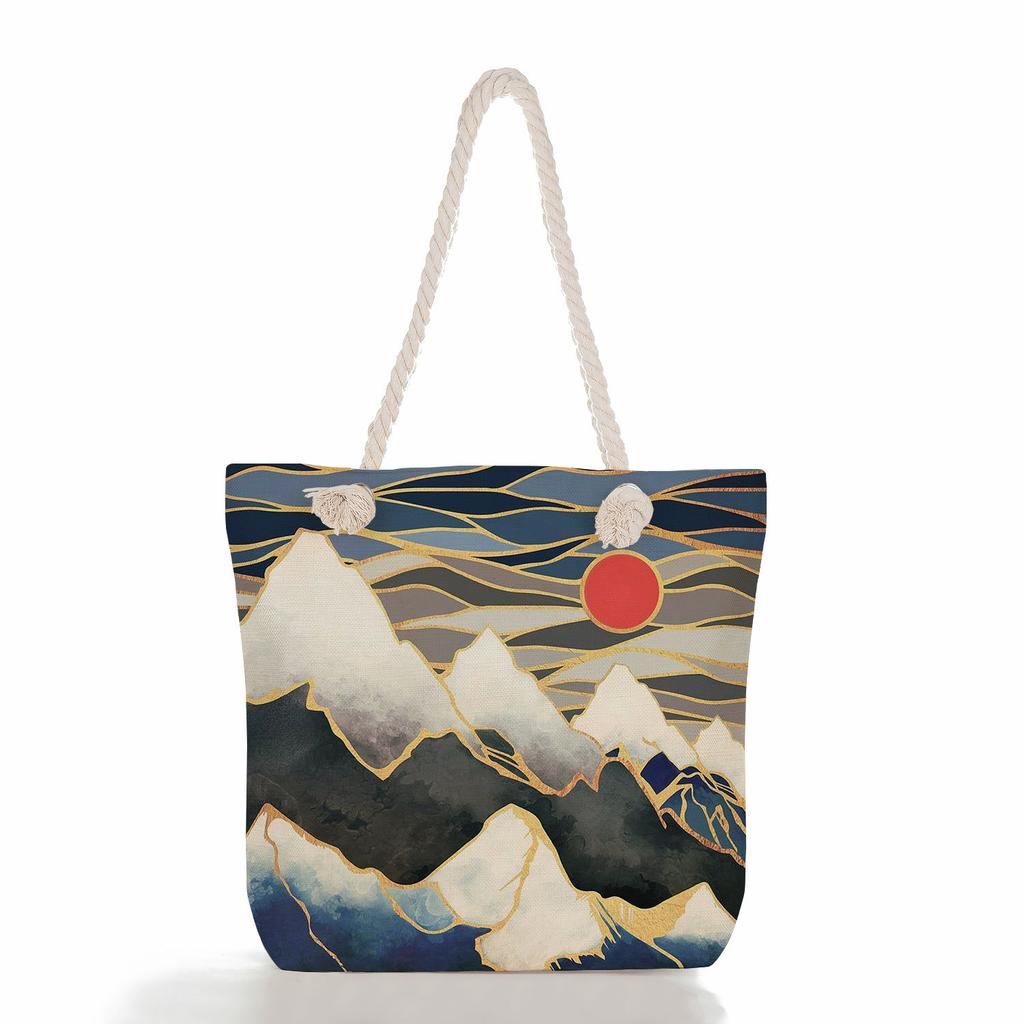 Landscape Painting Print Thick Rope Single-shoulder Beach Bag 7244 KTB