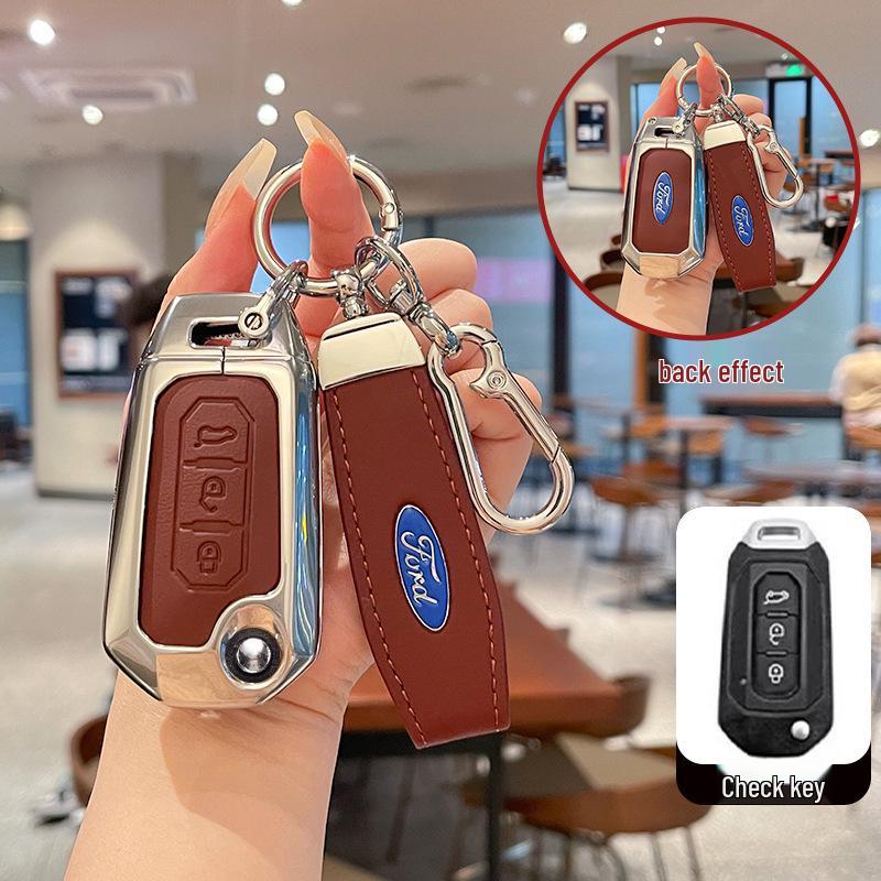 Metal Leather Key Case for 2022 Jiangling Ford Lingrui, Territory, and Transit.