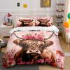 Highland Cow Floral Art Bedding Duvet Cover Set  (1*Duvet Cover 2*Pillowcases, Without Duvet Insert)