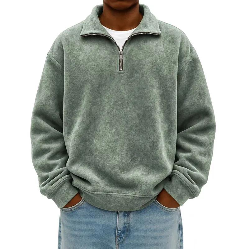 Pánská ležérní mikina podzim zima poloviční zip stojáček sportovní oblečení jednobarevná volná pulovr pánské mikiny