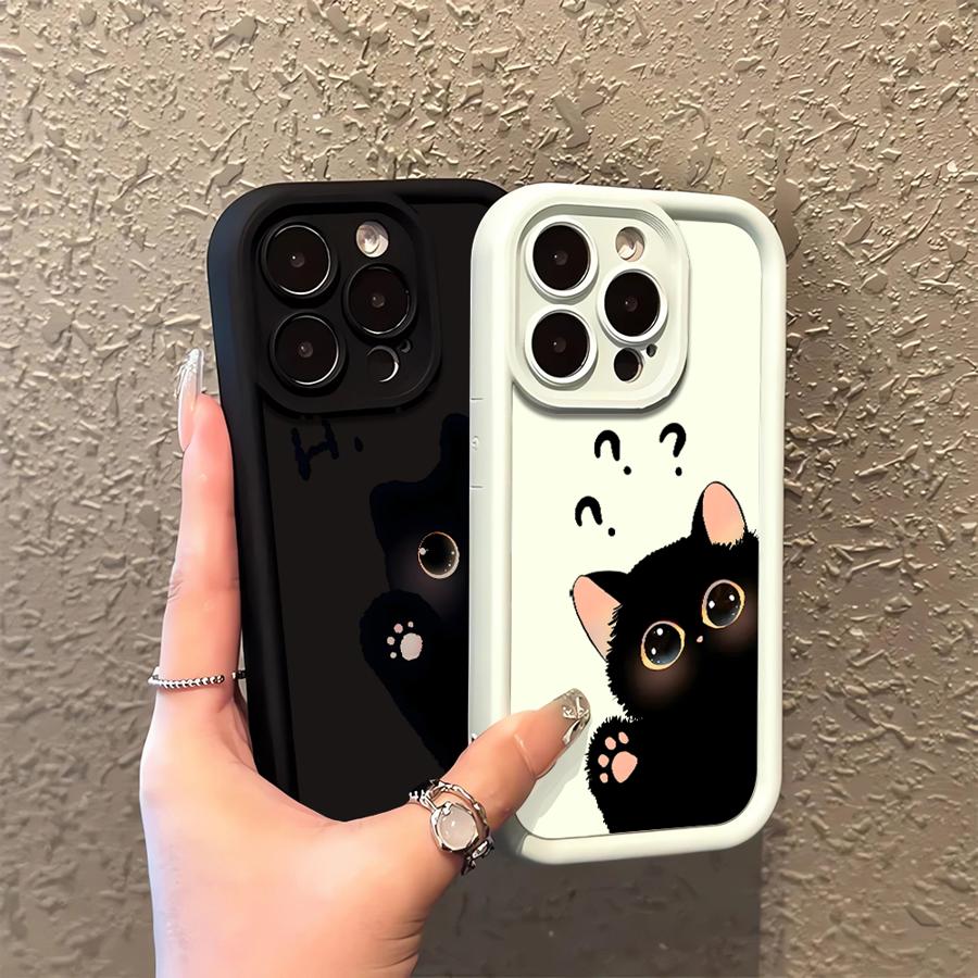 Phone Cover Case for iPhone 17 Pro Max 11 Air 17e 13 14 15 Plus 16 12 Pro Hello Cute Blacks Cat
