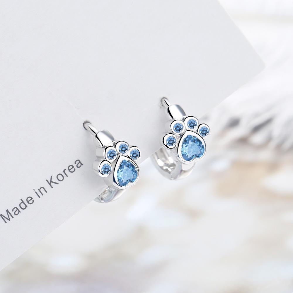 Cute Blue Cat Paw Print Zirconium Earrings - Korean Style (EH530)