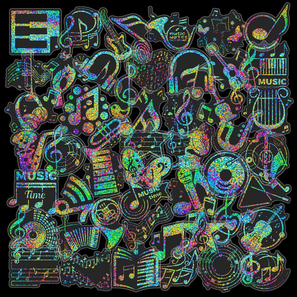 50 Silver Laser Music Music Notes Stickers Pet Colorful Decorative Stickers Personalized Diy Stickers