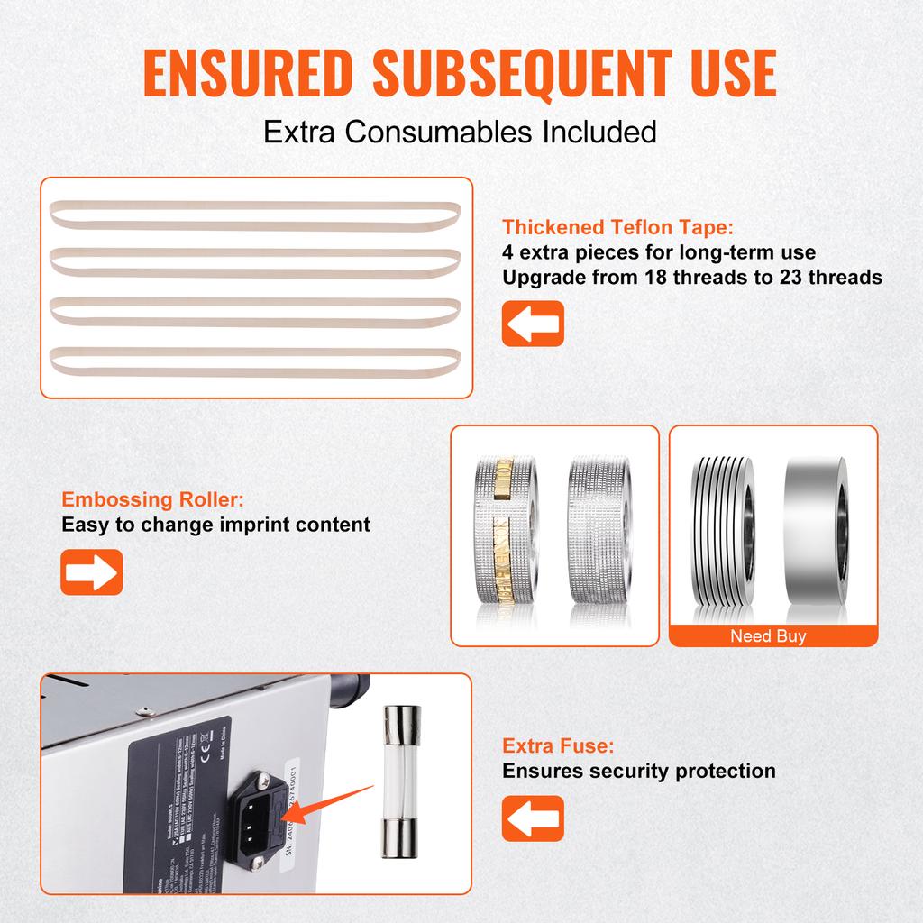 SucceBuy Continuous Bag Band Sealing Machine Vertical Sealer with Digital Temperature Control for 0.02-0.8 mm Plastic Bags Films