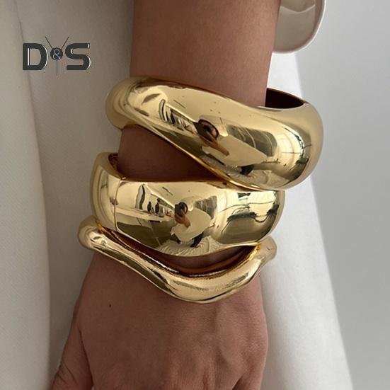 Gold Silver Bangle Bracelets Hiphop Wide Cuff Bangle Bracelet Irregular Wave Armband Jewelry for Women And Men