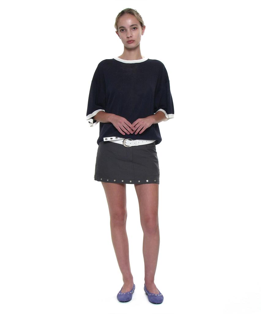 PARTIMENTO WOMEN Linen Oversized Ringer Crewneck Knit_Navy