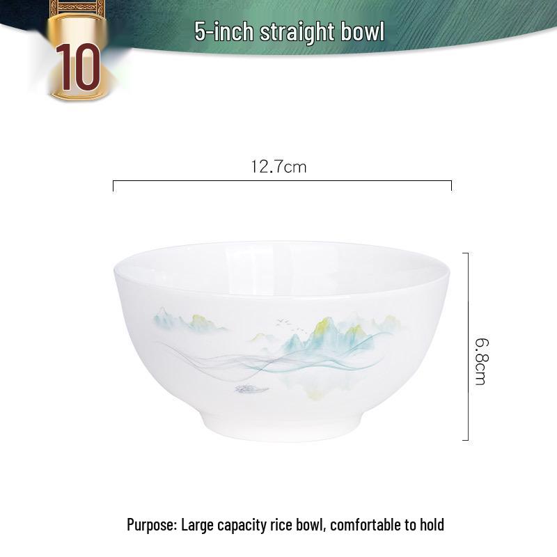 Tangshan Bone China Bowl Set: Rice, Soup, Noodle Bowls & Plates with Chopsticks - Perfect Housewarming Gift