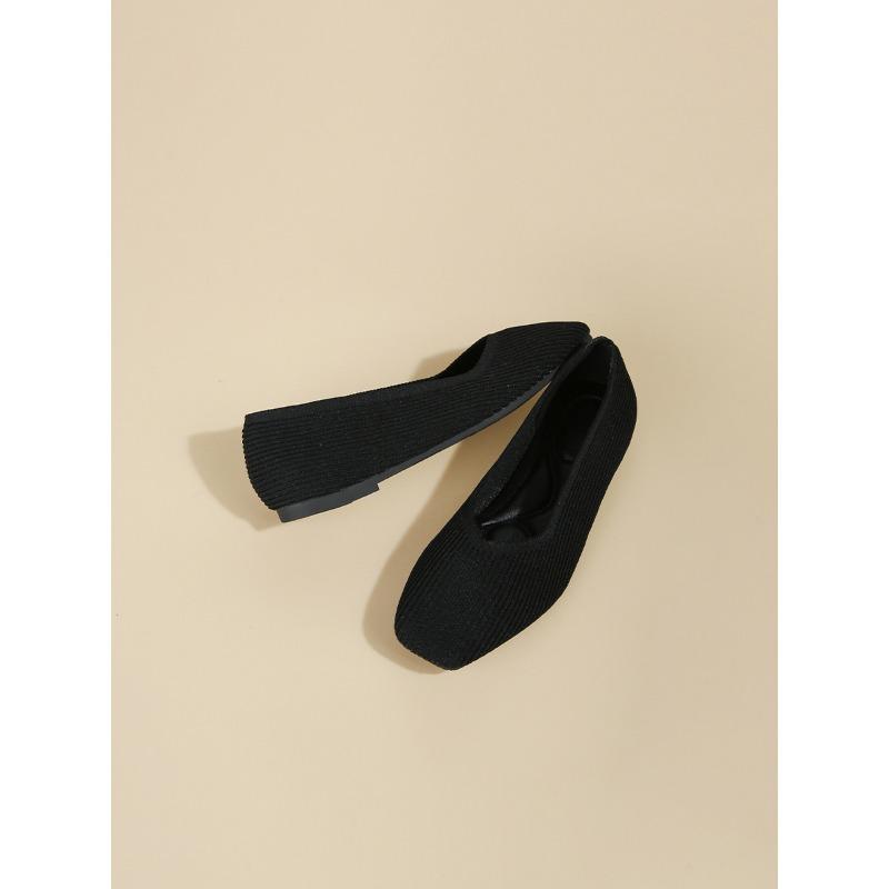 Woven Flat-bottomed Large Size Soft-soled Knitted Square Toe Women's Single Shoes