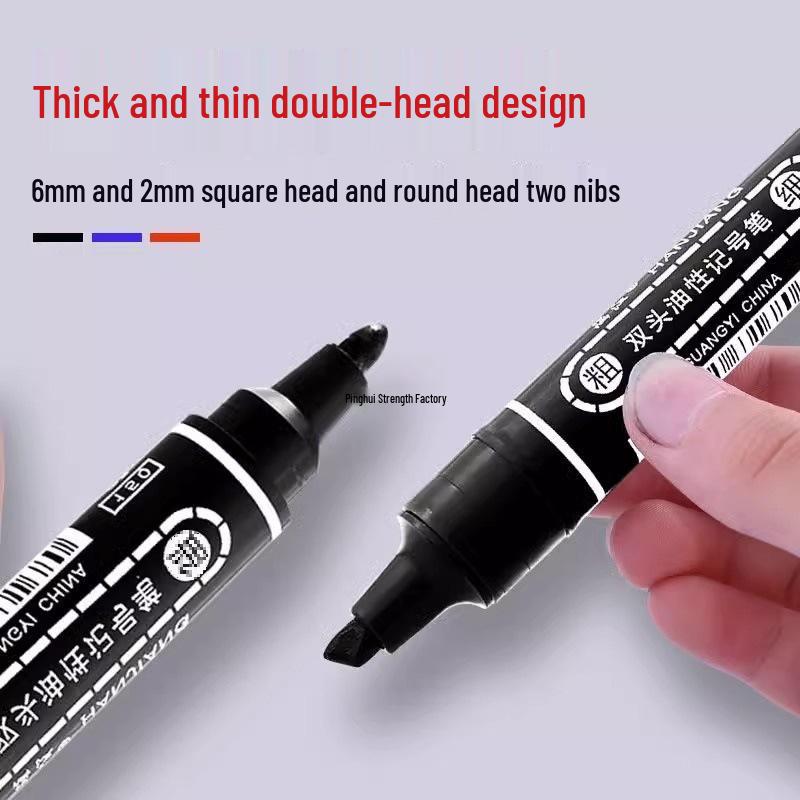 Large Double-Headed Oily Waterproof Marker - Black & Red Broad Tip, Non-Fading, Oil-Proof for Industrial Use