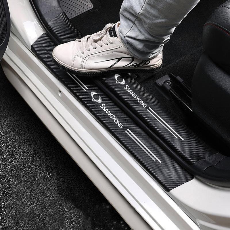 60X7CM Carbon Fiber Car Door Threshold Protective Sticker For Ssangyong Korando 2021 Rexton Kyron Musso Actyon Rodius