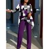 Geometrisch Patroon Print Tweedeelig Outfit Dames Lange Mouw Onregelmatige Zoom Tuniek Top Wijde Pijpen Broek Casual Combinatieset