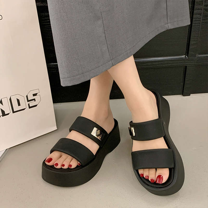 French Heightened Platform Slippers Women's Summer Outer Wear Fashion and High Sense 2025 Super Hot New Models with Skirt Wedges