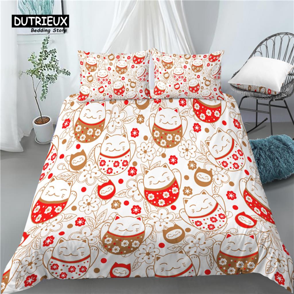 

Luxury 3D Lucky Cat Print Home Living 2/3Pcs Comfortable Duvet Cover PillowCase Bedding Set Queen and King EU/US/AU Size EU single(135x200cm)