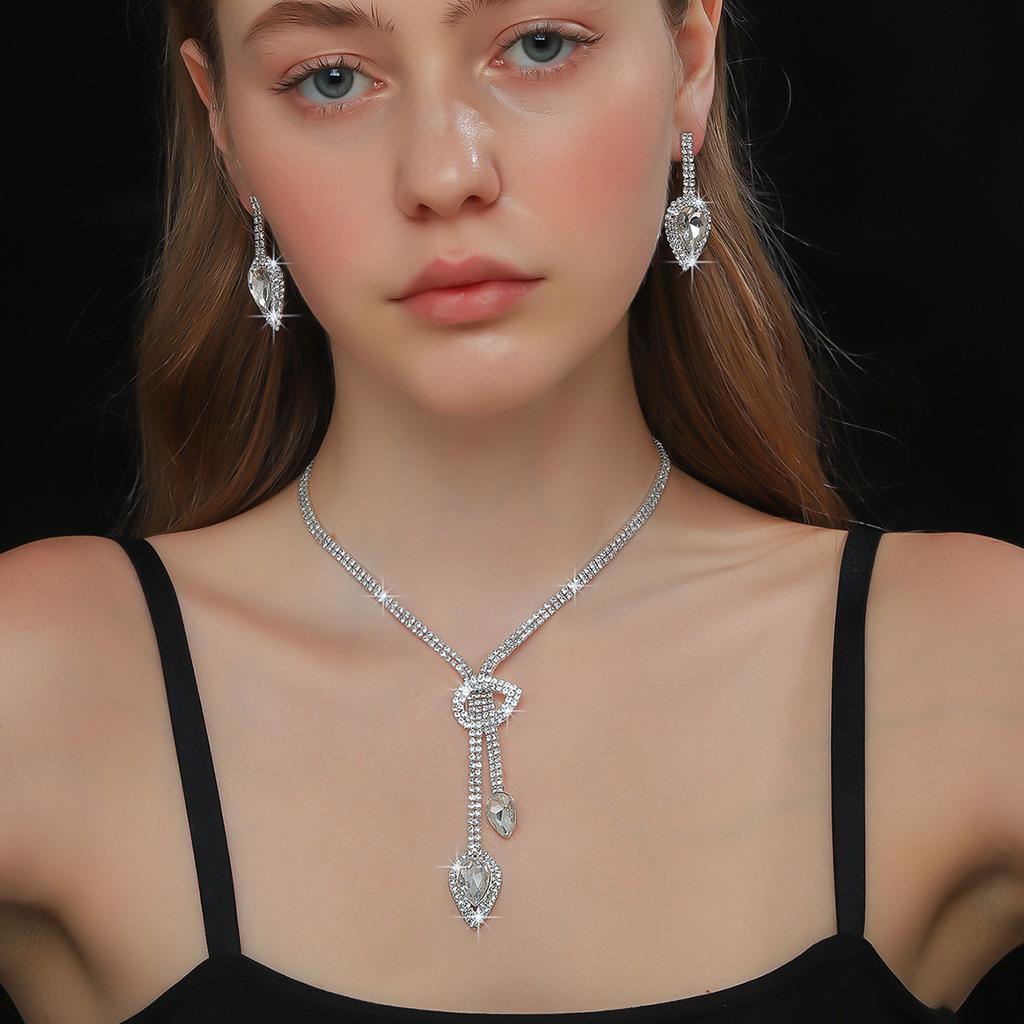 Bridal Lady Set Jewelry Necklace Earrings Wedding Dress Elegant Bracelet