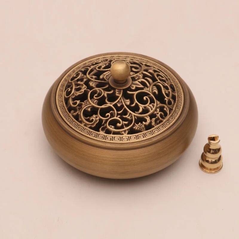 

Класична антикварна кадильниця з плоским дном Чиста мідь Побутова домашня декоративна кадильниця дзен з різьбленням із сандалового дерева