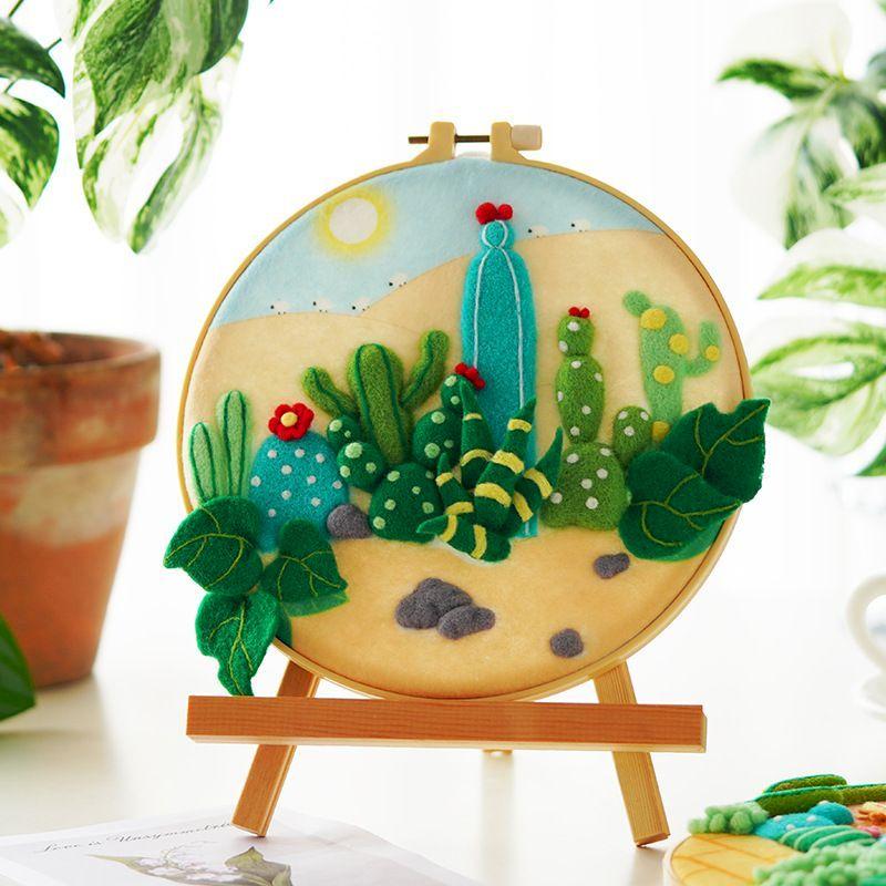 CHENISTORY 20x20cm Frame Wool Felting Painting DIY Wool Embroidery Kit Funny Wool Needle Felt Picture Kit Craft Painting Gift