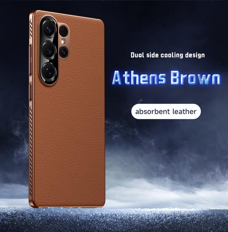 

Чехол с теплоотводом для Samsung Galaxy S25 Ultra / S24 Ultra 5G, Экологичный чехол из веганской кожи с защитой объектива камеры No Magnetic&Galaxy S25 Ultra темно-коричневого