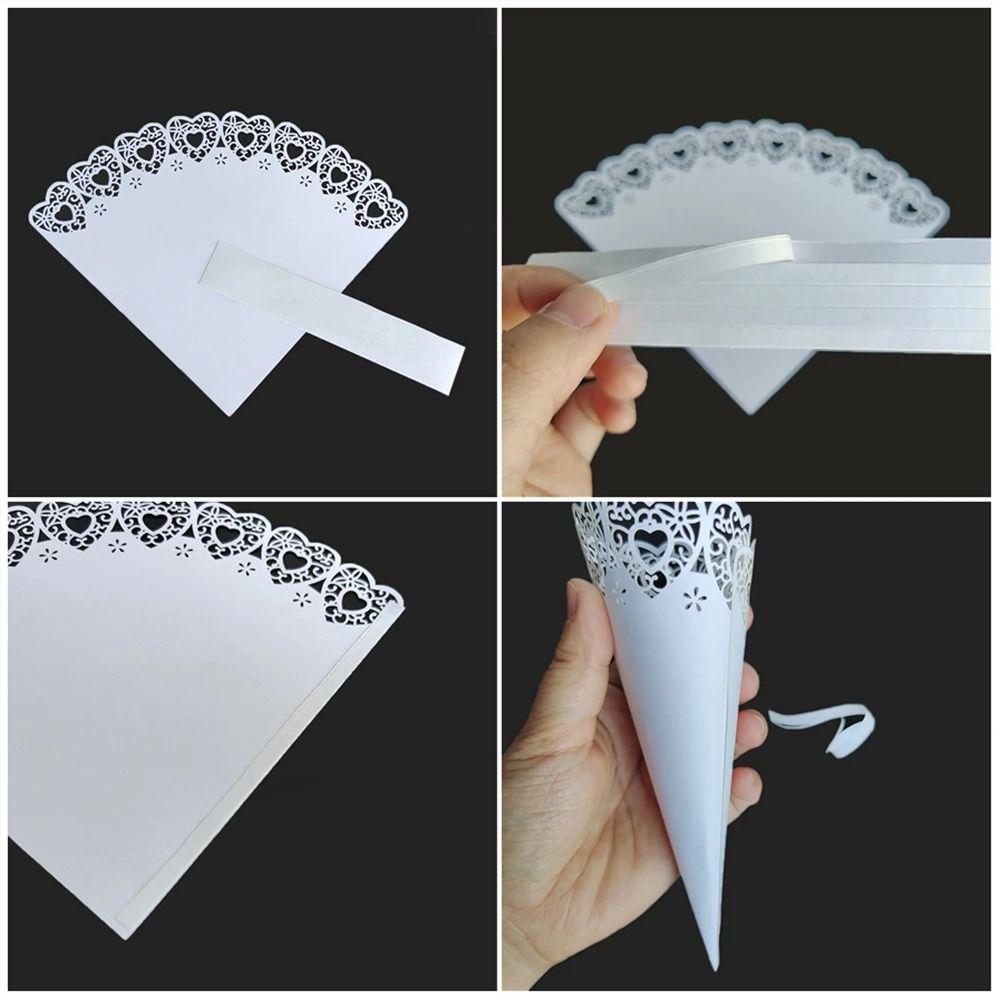 50pcs Laser Hollow Wedding Cones Wedding Decoration Petals Confetti Light Paper Cones
