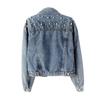 Women's Beaded Pearl Ulzzang Denim Jacket - Loose Fit, Spring/Autumn