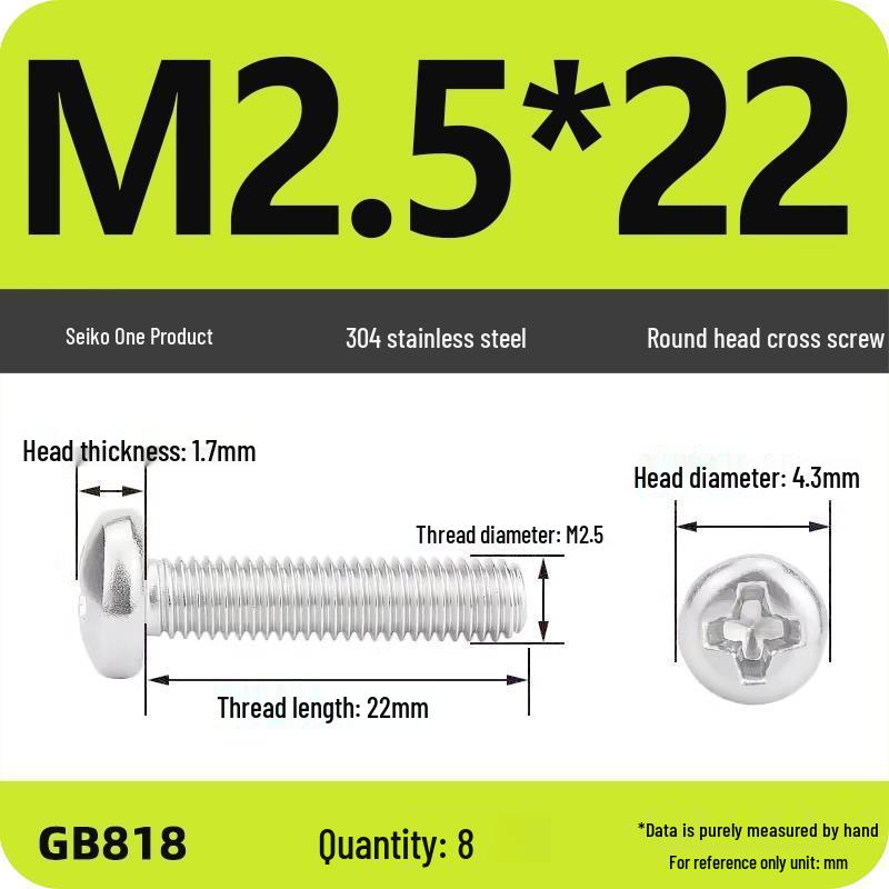 Phillips Pan Head Machine Screws, 304 Stainless Steel, Sizes M1-M10