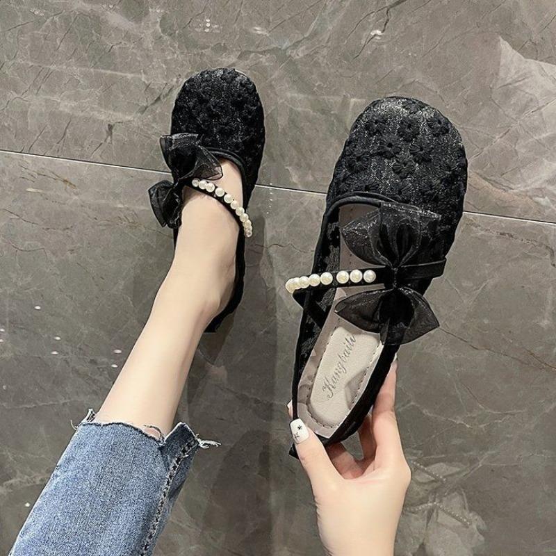 Aesthetic Light Summer Casual Mesh Breathable Shoes for Women Comfortable and Elegant Fashion Designer Pearl Lace Woman Footwear