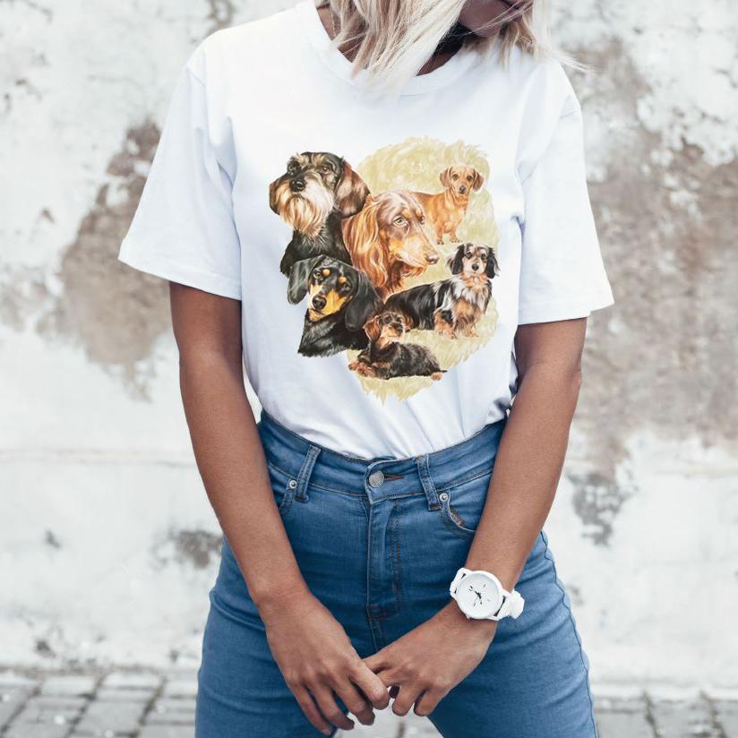 Naughty Jamnik Grupowanie T Shirt z nadrukiem Fashion Women S Short Sleeve Female Casual Tees Funny