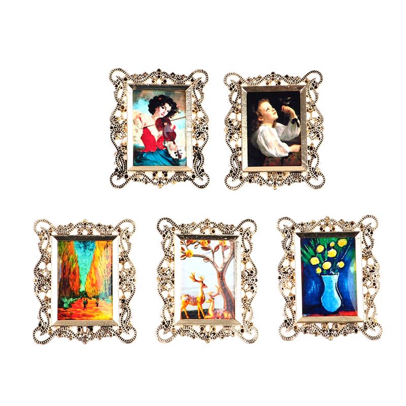 Dollhouse Miniatures 1/12 European Vintage Picture Frame Hanging Famous Painting Mural Wall Picture Photo Frame Simulation Model