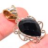 Natural Black Onyx Gemstone TwoTone 925 Solid Sterling Silver Pendant 1.50" P9P20