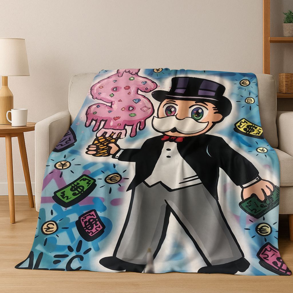 Rich Cartoon Monopoly Dollar Game Money Flannel Blanket,Cozy Soft Throw Blanket for Home Bedroom Bed Sofa Picnic Cover Gift Kids