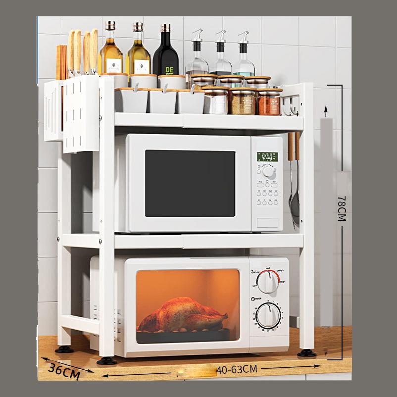 Microwave Oven Rack, 1/2 Tier Expandable Microwave Stand Countertop Kitchen Utensils Tableware Storage, Carbon Steel Over Microwave Shelf Countertop
