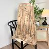 Qooth Hanfu waist wrap skirt  Cotton Linen Printed Pleated Skirt Elegant Vintage Skirt QT2187