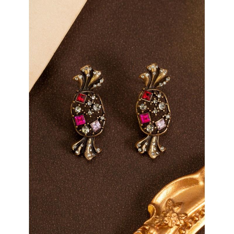 Vintage Studded Candy Earrings With A Temperament Versatile Personality Adorned Colorful Zircon