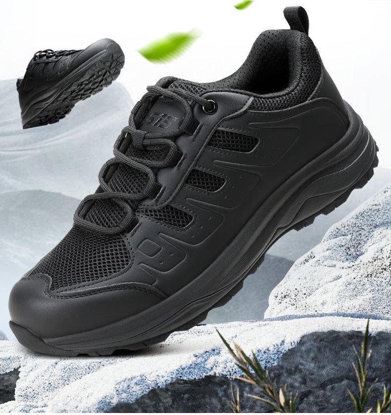Jinhua Men's Breathable Black Outdoor Hiking Shoes - Wear-Resistant, Summer Training, Off-Road, Sports Running Shoes.