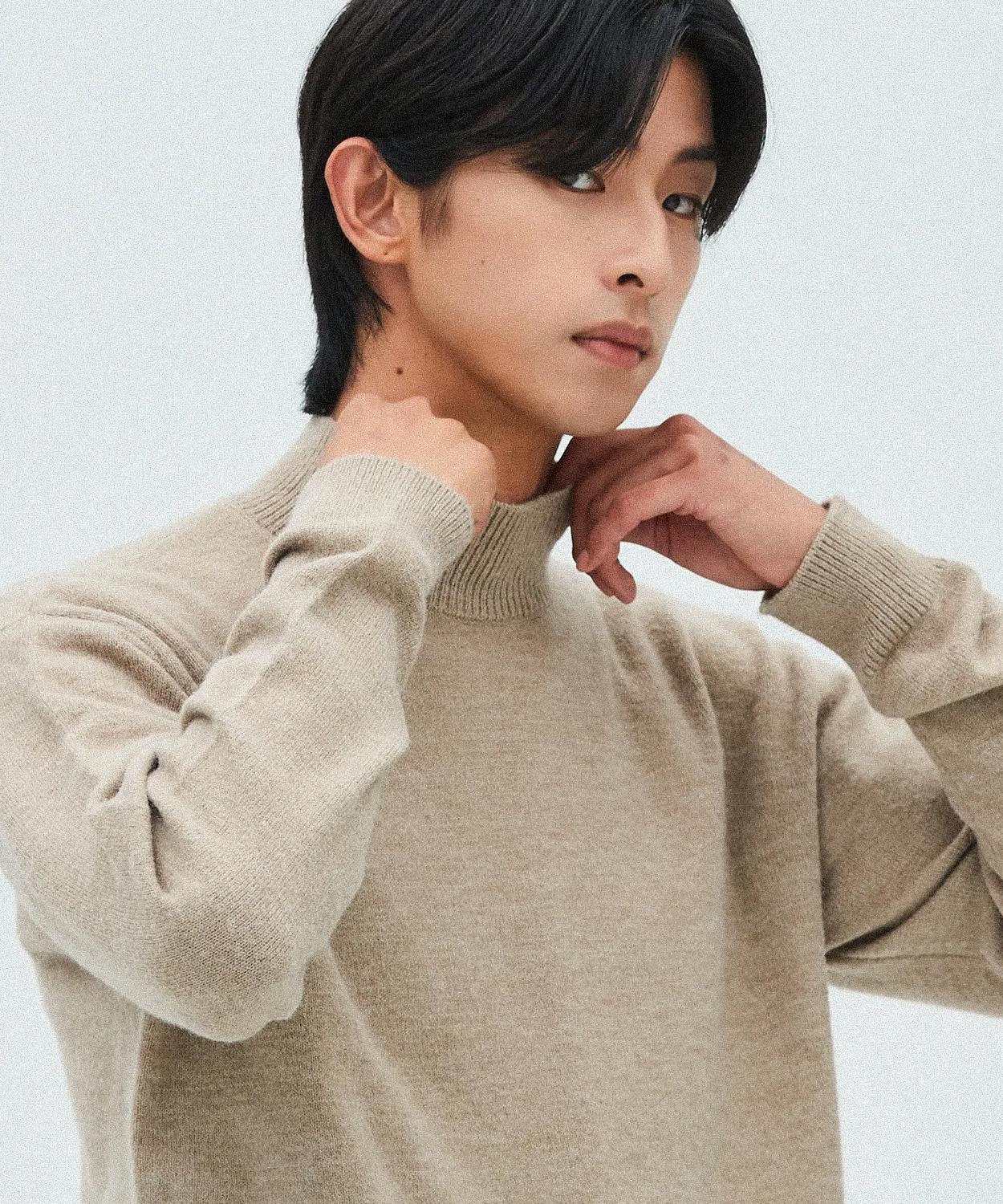 Le Art Minimal Wool Mock Neck Knit [Beige] Beige/M