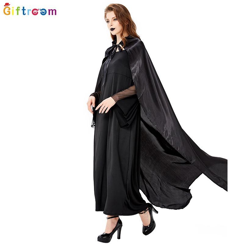 Large Size Adult Women's Theme Party Costume Witch Dress Dark Dress Cloak Set