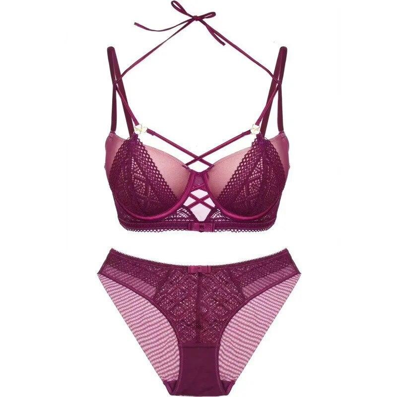 Set reggiseno push-up sexy cavo Set classico con fasciatura regolabile con cinturino alla caviglia Set intimo donna moda reggiseno in pizzo nero tentazione