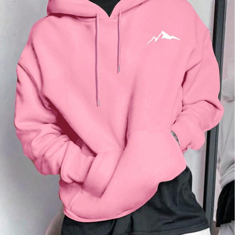 Men's Autumn and Winter Casual Fashion Loose Mountain Graphic Print Long Sleeved Hooded Sweatshirt Warm Pullover