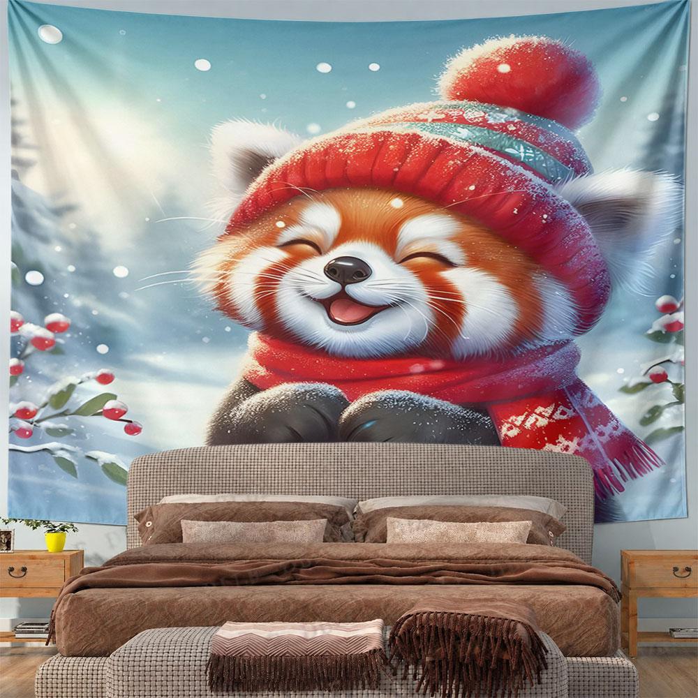 Cute Red Panda in Winter Snow Pattern Wall Hanging Tapestry Decorative Tapestry Home Decor for Bedroom and Living Room