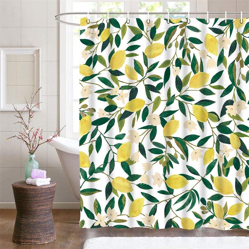 Fruit Showers Curtain Liner Peach Lemon Strawberry Orange Papaya Print Fabric Shower Curtains Cute Bright Colorful Design Hook