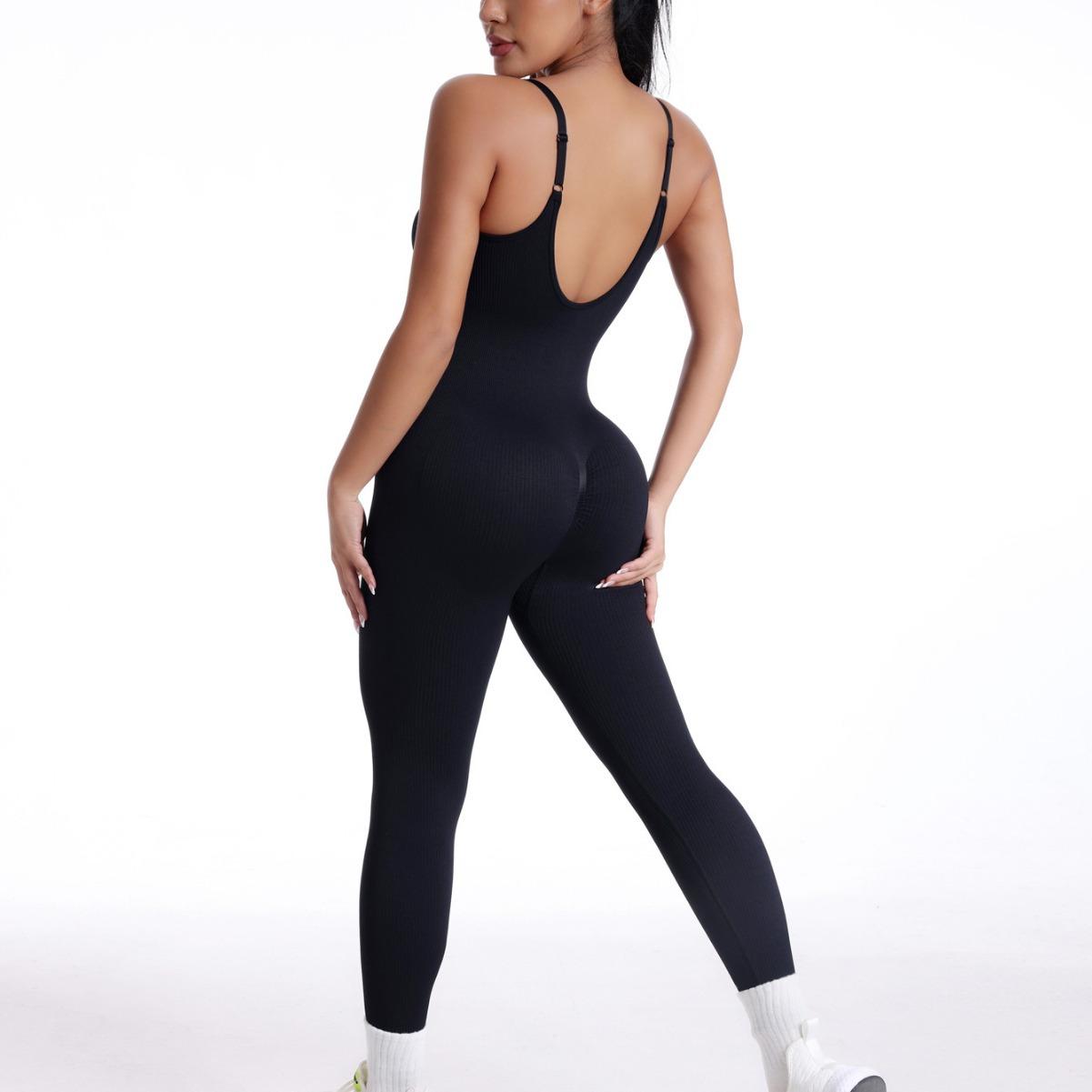 

One-piece slimming threaded suspender jumpsuit women s backless hip-lifting jumpsuit seamless vest-type one-piece yoga suit L