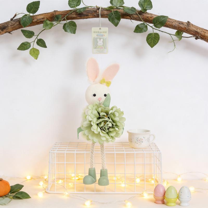 Easter Bunny Decor Cute Rabbit With Flower Hanging Ornaments For Tabletop Mantel Holiday Home Party Table Decorations Gift