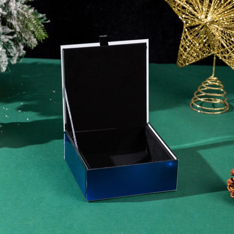 Christmas Gift Box With Printed Design Glass-Like Finish Tree Decor Storage 12x12x5cm Flip Lid