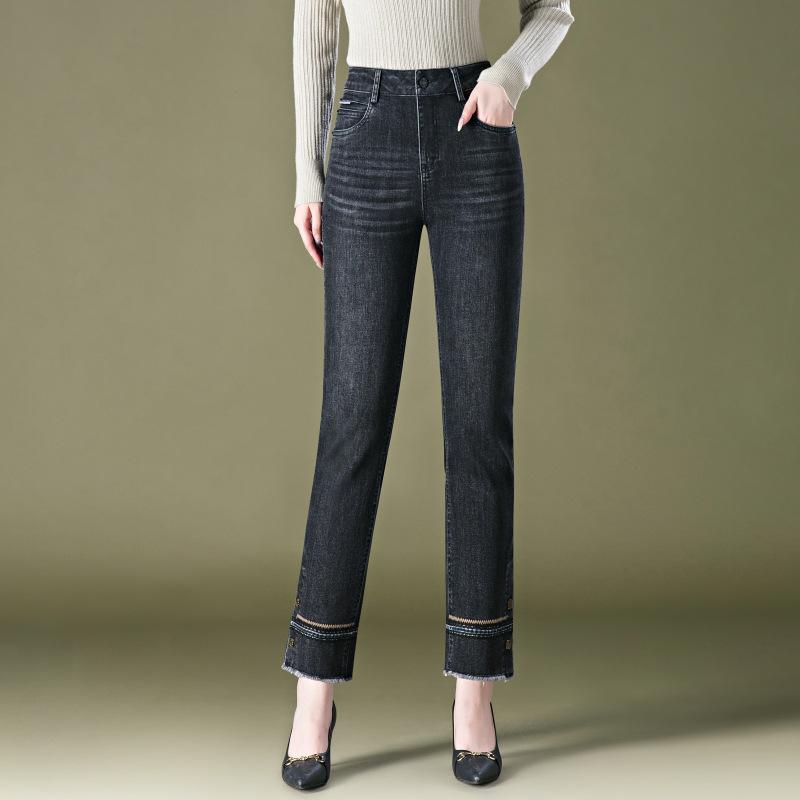 

Nine-Point Denim Pencil Pants for Middle-aged Women - Plus Size, Elastic, Skinny Fit, Spring/Autumn Style L чёрный