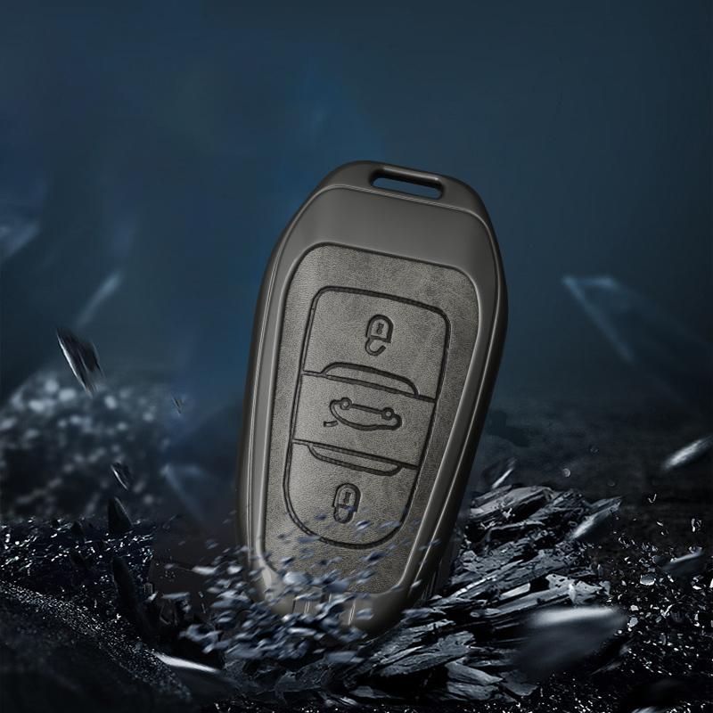 AAMD1 -Zinc Alloy Leather Car Key Case Cover Shell Fob Holder for Citroen Tianyi C5 2022 2020 2019 2017 2016 Car Key Shell Accessories