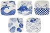 Yamaka Shoten SNOOPY Blue and White Square Adult Microwave and Dishwasher Perfect for and Made In "PEANUTS" Plate, 12.5cm, 5-Pattern Set, Design,