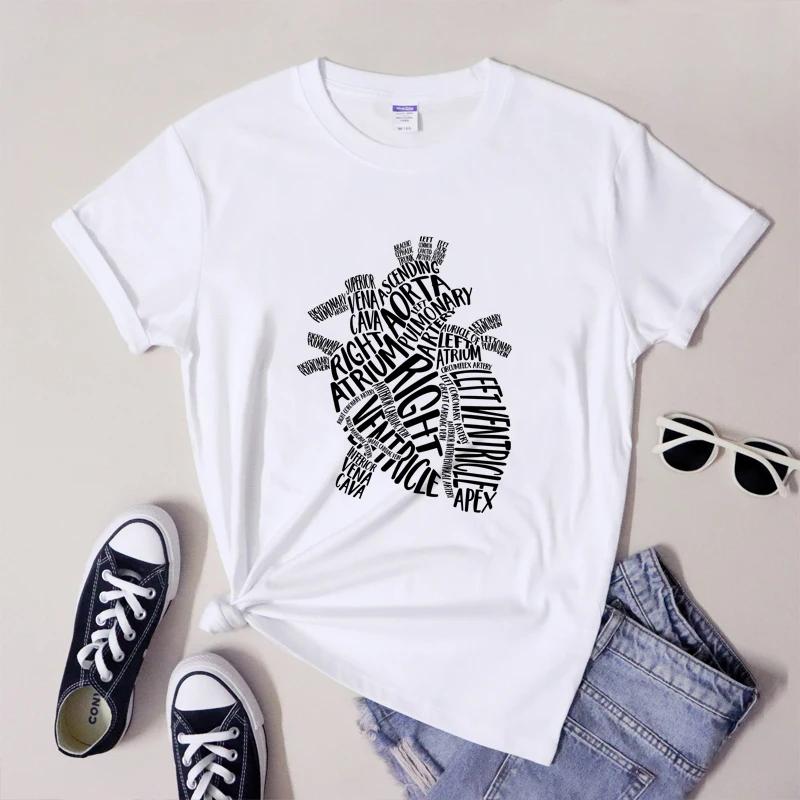 100 Cotton Anatomical Heart Tshirt Aesthetic Anatomy Graphic Tshirt Funny Women Hipster Nursing Cardiology Top Tee Shirt M