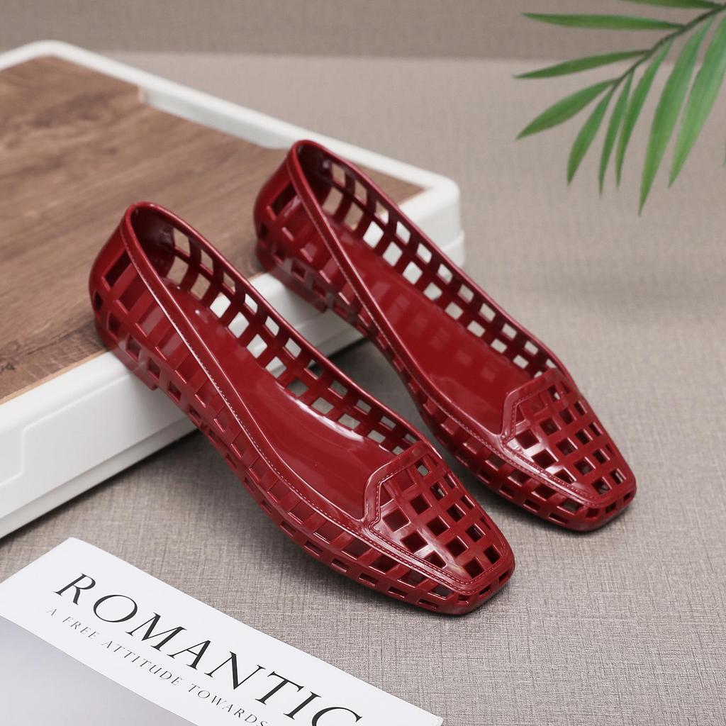 Women's Summer Jelly Sandals: Square-Toe, Hollowed-Out, Closed-Toe, Closed-Heel, Low-Cut, Small Heel, Stylish and Comfortable.